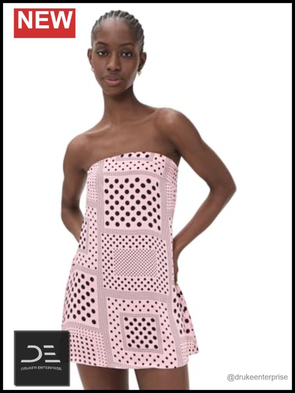 Polka Dot Satin Strapless Cutout Back Mini Dress